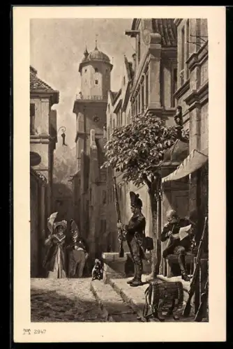 Künstler-AK Carl Spitzweg: Er kommt, Wache mit Gewehr