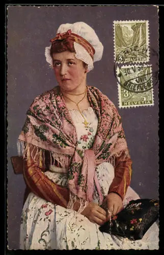 AK Neuchâtel, Costume d`une jeuen femme, Fin du XVIIIe siècle, Junge Frau in Tracht