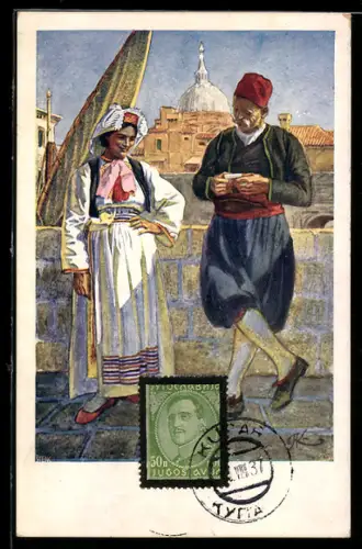 Künstler-AK Types des environs de Ragusa, Kroatisches Paar