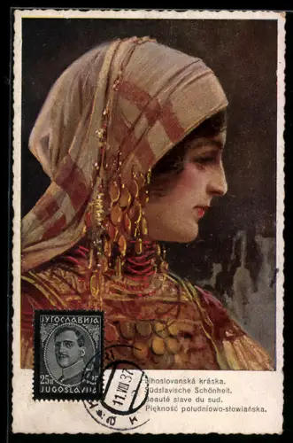Künstler-AK Camil Vladislav Muttich: Südslavische Schönheit, Frau in Tracht