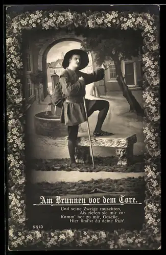 Foto-AK Photochemie Berlin NR 5513: Jüngling am Brunnen vor dem Tore