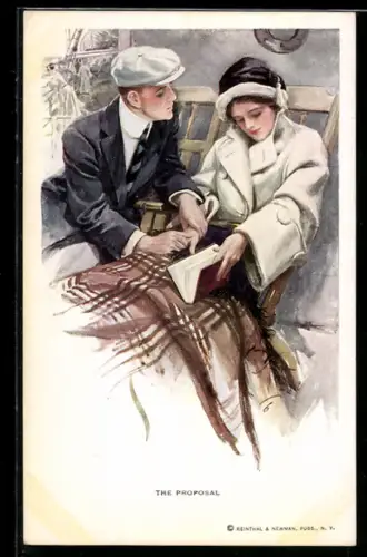 Künstler-AK Harrison Fisher: The Proposal, Herr nimmt die Hand seiner Liebsten