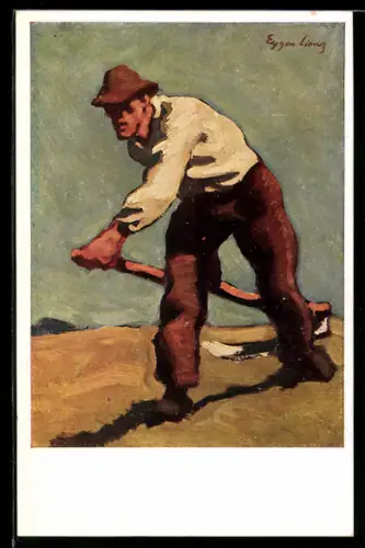Künstler-AK Albin Egger-Lienz: Der Mäher, Feldarbeiter mit Sense