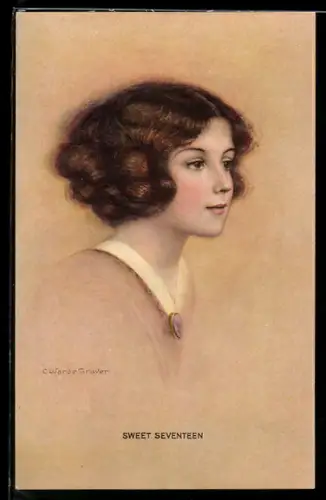 Künstler-AK sign. C. Warde Traver: Sweet Seventeen, Hübsches Mädchen