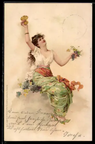 AK Allegorie Herbst, Weinkönigin mit Trauben