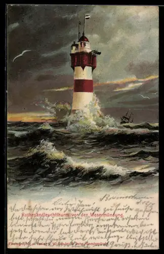 AK Rotesandleuchtturm vor der Wesermündung