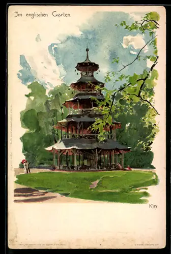 Künstler-AK Heinrich Kley: München, Chinesischer Turm im Englischen Garten