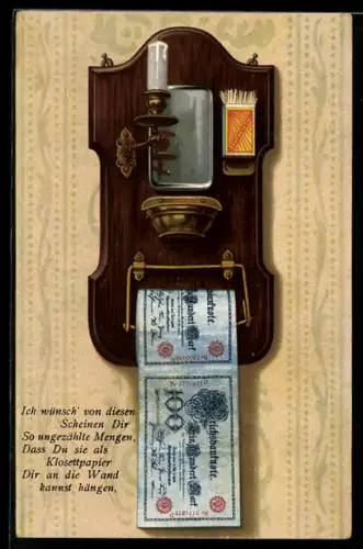 AK Toilettenpapier aus Geldscheinen, Toilettenhumor, Geburtstag