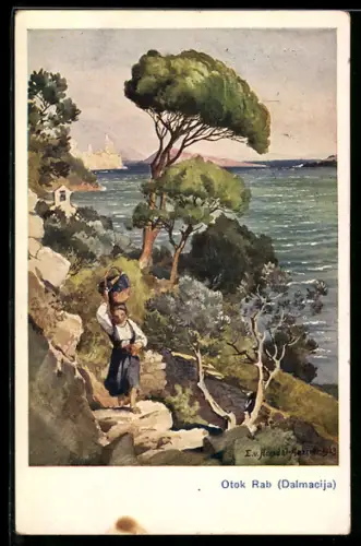 Künstler-AK Edo v. Handel-Mazzetti: Otok Rab, Bauernmädchen am Hochufer