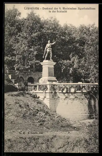AK Gravelotte, Denkmal des 8. Rheinischen Jägerbataillons in der Schlucht