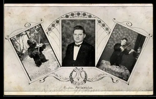 AK Paulus Periemelus mit Geige und im Bärenkostüm