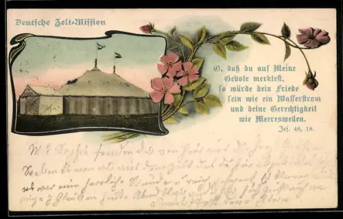 AK Deutsche Zelt-Mission, Zelt im Rahmen mit Blumen