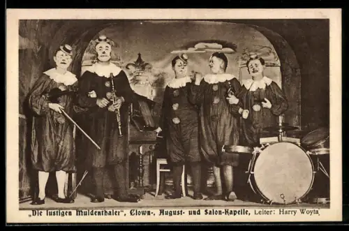 AK Die lustigen Muldenthaler, Clown-, August- und Salon-Kapelle, Leiter Harry Woyta