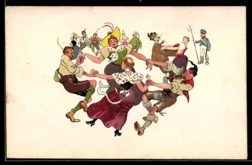 Künstler-AK M. Munk Nr. 210: Menschen tanzen fröhlich