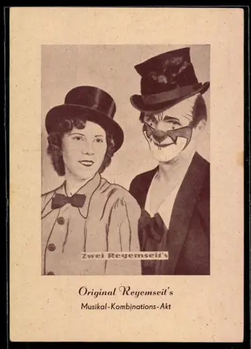 AK Variete-Künstler Zwei Reyemseit`s mit Zylinder und Schminke