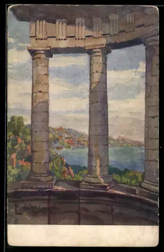 Künstler-AK sign. A. Ostrooumoff: Crimée, Oreanda, Rotes Kreuz Russland