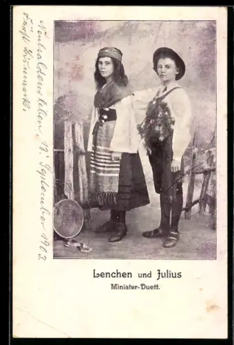 AK Varietekünstler Lenchen und Julius in Verkleidung