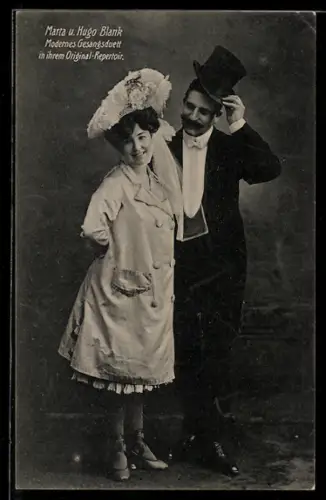 AK Musiker Marta und Hugo Blank in eleganter Kleidung, Gesangsduett