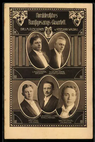 AK Norddeutsches Kunstgesangs-Quartett u. a. W. Genzel & W. Voss, Porträts