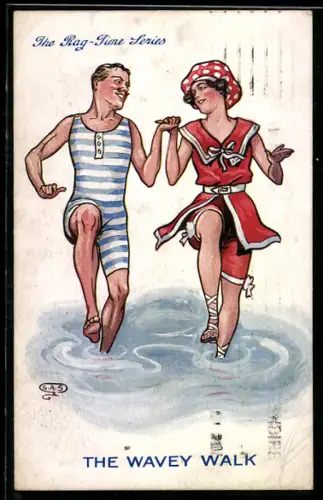 AK The Wavey Walk, Tanzpaar in Badeanzügen