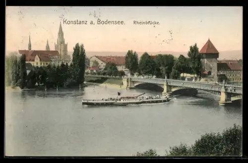 AK Konstanz a. Bodensee, Rheinbrücke