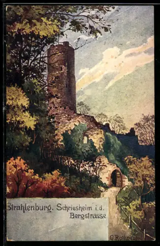 Lithographie Schriesheim i.d. Bergstrasse, Strahlenburg