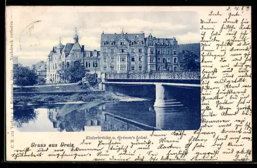 AK Greiz, Elsterbrücke, Grimms Lokal