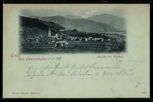 Mondschein-AK Oberstaufen, Ansicht von Norden
