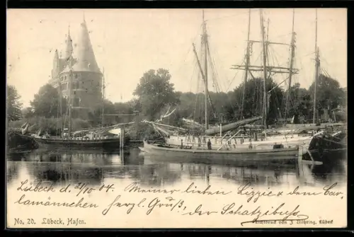 AK Lübeck, Hafen, Holstentor, Segelschiffe
