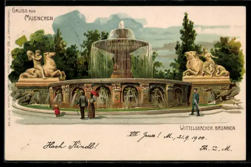 Lithographie München, Wittelsbacher Brunnen
