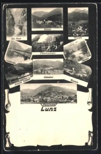 AK Lunz, Panorama, Ybbstalbahn, Noth, Schloss Seehof, Postkartenansichten