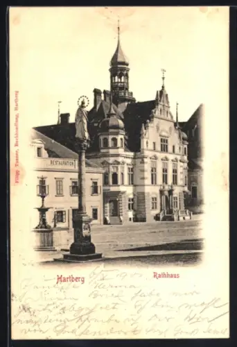 AK Hartberg, Rathaus mit Brunnen und Restaurant