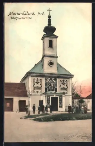 AK Maria-Ellend /N.-Ö., Wallfahrtskirche mit kleiner Versammlung