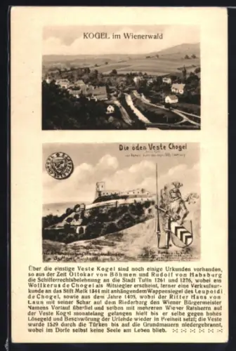 AK Sieghartskirchen, Kogel im Wienerwald, Ortsansicht, Veste, Wappen, Infotext