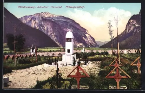 AK Oberdrauburg /Kärntner Oberland, Heldenfriedhof mit Bergpanorama