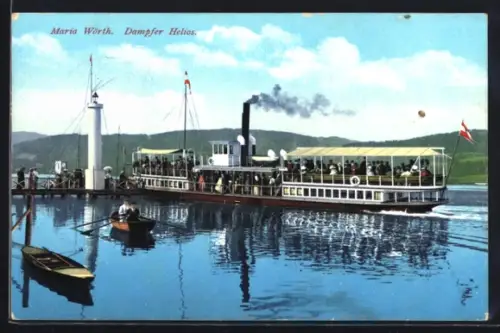 AK Maria Wörth, Dampfer Helios, Anlegesteg, Ruderboote