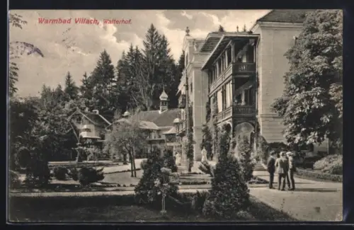 AK Warmbad Villach, Walterhof, Parkanlage mit Villen und Promenade