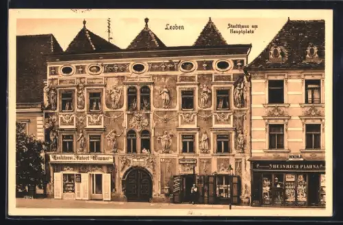 AK Leoben, Stadthaus am Hauptplatz, mit Konditorei R. Wimmer