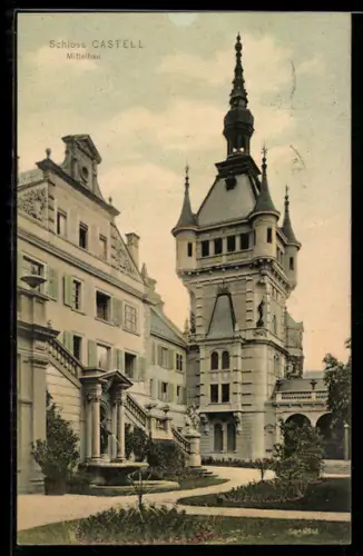 AK Castell, Schloss Castell, Mittelbau mit Anlagen