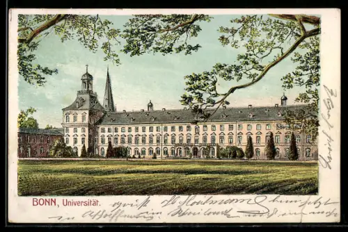 Lithographie Bonn, Universität mit Rasenfläche