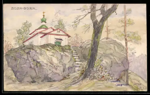 Künstler-AK Handgemalt: Boza-Gora, Kirche in der Natur