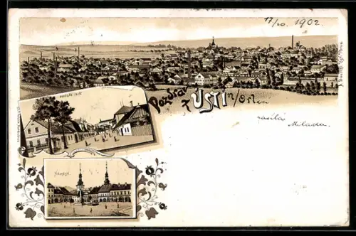Lithographie Ústí, Panorama, Námesti, Prazra ulice