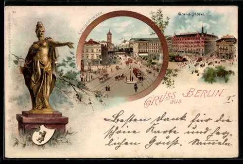 Lithographie Berlin, Königstrasse, Grand-Hôtel, Berolina-Statue