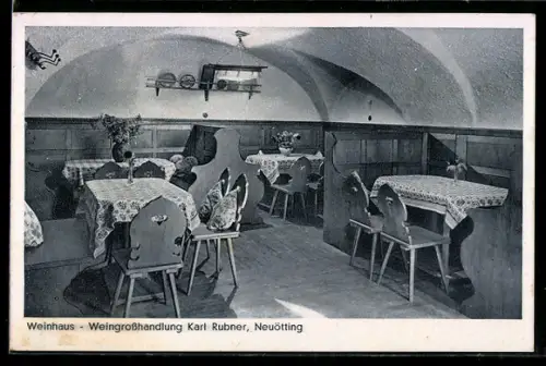 AK Neuötting, Gasthaus Weingrosshandlung Karl Rubner, Innenansicht