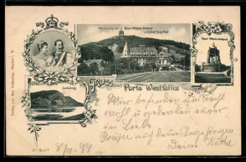 AK Porta Westfalica, Wittekindsberg mit Kaiser-Wilhelm-Denkmal und Hotel Kaiserhof, Jacobsberg