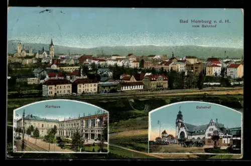 AK Bad Homburg, Gesamtansicht, Bahnhofspartie, Kurhaus