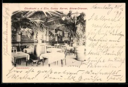 AK Hamburg-Ottensen, Restaurant Elbschlucht a. d. Elbe, Gustav Harrer, Gemäldehalle