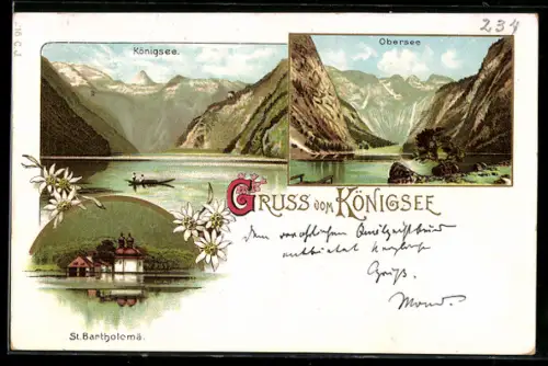 Lithographie Königsee, Königsee, Obersee, St. Bartholomä