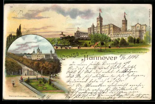 Lithographie Hannover, Technische Hochschule, Herrenhäuser-Allee