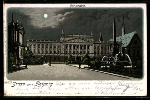 AK Leipzig, Universität bei Nacht, Vollmond